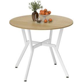Mesa de comedor redonda para 2 personas, estilo industrial, patas de acero curvadas, 90x90x76 cm, natural y blanco