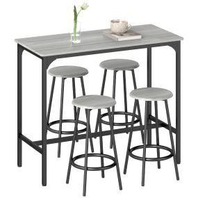 Conjunto Mesa Alta de Cocina con 4 Taburetes, Mesa de Bar Alta, Ahorro de Espacio, para Pisos Pequeños, Comedor, Balcón o Isla Cocina 110x50x89,5 cm, Gris y Negro