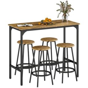 Conjunto mesa alta de cocina con 4 taburetes 110x50x89,5 cm marrón rústico y negro