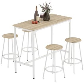 Conjunto mesa alta de cocina con 4 taburetes 110x50x89,5 cm natural y blanco