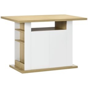Isla de cocina multifuncional para 4-6 personas con 4 puertas, estante ajustable, 110x70x75,5 cm, roble y blanco