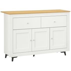 Aparador de cocina blanco 117x35x80 cm con 2 cajones, 3 puertas y estante ajustable