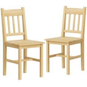 Juego de 2 Sillas de Comedor de Madera Maciza de Pino, Sillas de Cocina con Respaldo de Listones, Asiento Amplio, para Salón, Madera Natural