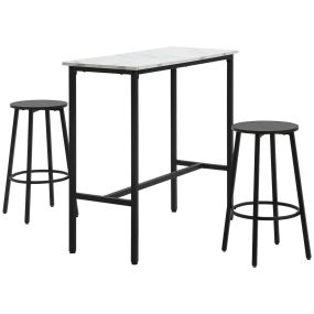 Juego de mesa de comedor alta de bar con 2 taburetes redondos 3 piezas acero blanco y negro