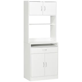 Alacena de cocina blanca con 4 puertas, bandeja extraíble, estante ajustable, cajón y encimera para microondas 70x40x180 cm