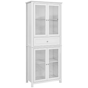 Alacena de cocina con 4 puertas de vidrio templado, cajón y estantes ajustables 74x35,5x181,5 cm blanco