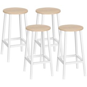 Conjunto de 4 taburetes altos de cocina con patas de acero y reposapiés 32,5x32,5x65 cm natural y blanco