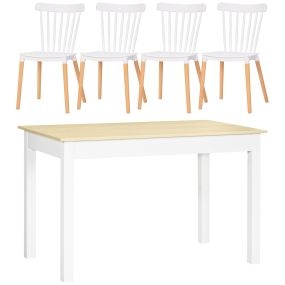 Conjunto de comedor 5 piezas 1 mesa y 4 sillas respaldo alto estilo moderno blanco 119x70x75 cm