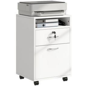 Cajonera de Oficina Móvil con Cajón y Gabinete Mueble Archivador con Ruedas Soporte de Impresora para Estudio 40x35x60 cm Blanco