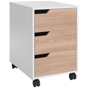 Cajonera de oficina con ruedas y 3 cajones 40x50x57,5 cm roble y blanco