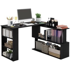 Escritorio esquinero giratorio en L 120x110 cm con estantes negro para oficina en casa