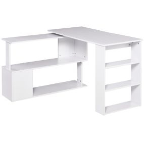 Escritorio esquinero giratorio en L 120x110 cm con estantes blanco para oficina en casa y estudio