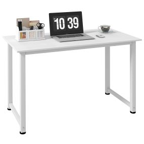 Mesa de escritorio moderna con marco de acero y pies ajustables 120x60x76 cm blanco