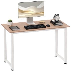 Mesa de escritorio moderna con marco de acero y pies ajustables 120x60x76 cm blanco y natural