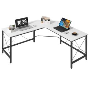 Escritorio esquinero en L moderno con marco de acero 150x150x76 cm blanco