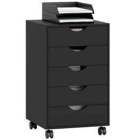 Cajonera de escritorio con ruedas, 5 cajones, archivador móvil, 40x40x67 cm, negro