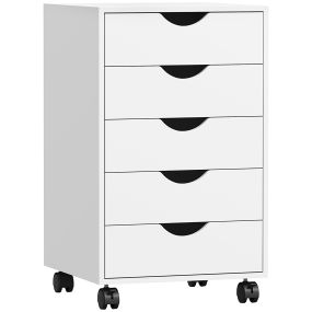 Cajonera de escritorio con ruedas, 5 cajones, archivador móvil, 40x40x67 cm, blanco