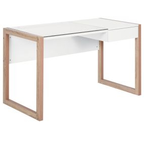 Mesa de ordenador moderna con tablero de vidrio templado y cajón 120x60x75 cm blanco