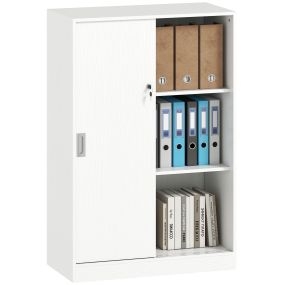 Armario de oficina con 2 puertas correderas, llave y 3 estantes, 80x40x120 cm, blanco