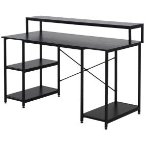 Mesa para computadora de oficina y estudio con 3 estantes, marco metálico, 140x60x93 cm, negro