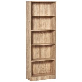 Librería estantería de 5 niveles con 3 baldas ajustables antivuelco madera natural 63x29,5x176 cm