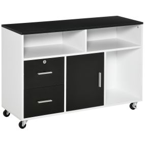 Mueble auxiliar de oficina archivador con ruedas, estantes y cajones 100x35x65 cm negro y blanco