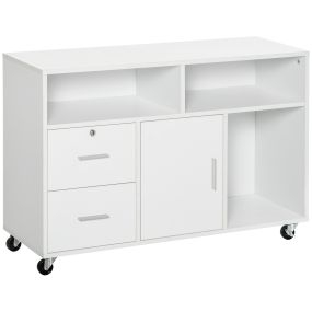 Mueble auxiliar de oficina archivador con ruedas, estantes y cajones 100x35x65 cm blanco