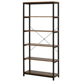 Estantería industrial retro de 6 estantes abiertos con sistema antivuelco 80x30x180 cm marrón rústico