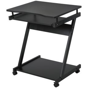 Mesa de ordenador con ruedas 60x48 cm, escritorio moderno con bandeja para teclado y estante inferior, marco metálico en Z, negro