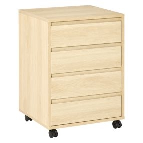 Cajonera de oficina con 4 cajones y ruedas 46x40x65 cm natural