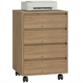 Cajonera de oficina con 4 cajones, ruedas, archivador móvil, 46x40x65 cm, marrón