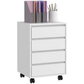Cajonera de oficina con 4 cajones, ruedas, archivador móvil, 46x40x65 cm, blanco