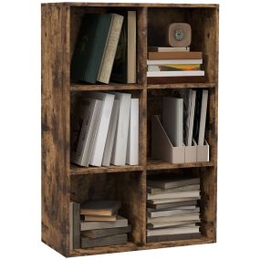 Librería de 3 niveles con 6 cubos de almacenaje, 65,5x30x97,5 cm, marrón rústico