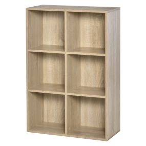 Librería de 3 niveles con 6 cubos de almacenaje, 65,5x30x97,5 cm, roble