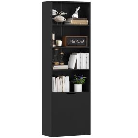 Estantería para libros de 6 niveles con 2 puertas, 4 estantes abiertos, 59x29x180 cm, negro