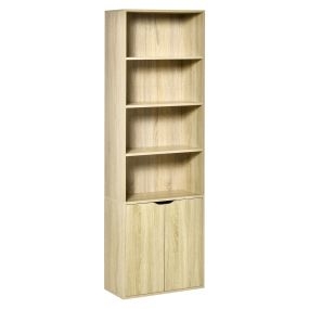 Estantería para libros de 6 niveles con 2 puertas y 4 estantes abiertos, 59x29x180 cm, natural