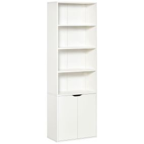 Estantería para libros de 6 niveles con 2 puertas y 4 estantes abiertos, 59x29x180 cm, blanco