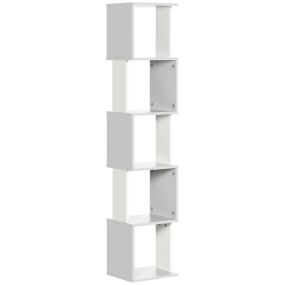 Estantería librería en forma de S con 5 estantes abiertos, antivuelco, 33x28x161 cm, blanco y gris claro