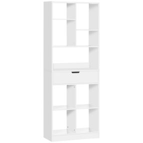 Estantería para libros con cajón y 9 compartimientos 60x26x158 cm blanco