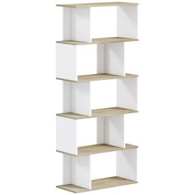 Estantería librería nórdica 5 estantes antivuelco 70x29,5x163 cm roble y blanco