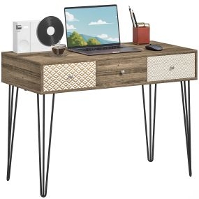 Escritorio bohemio de madera con 3 cajones y patas horquilla 105x50x75 cm