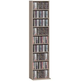Estantería para CDs y DVDs Soportes para CD Estrechos con 9 Compartimentos Estantes Ajustables para Salón Oficina 33x24x140 cm Madera Natural
