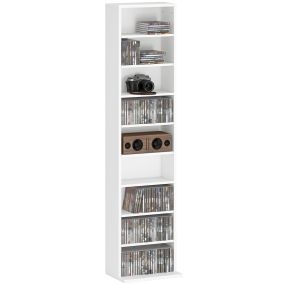 Estantería para CDs y DVDs estrecha con 9 compartimentos y estantes ajustables 33x24x140 cm blanco