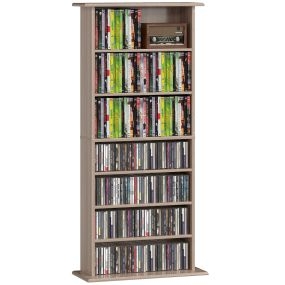 Estantería para CDs y DVDs estrecha con 8 compartimentos y estantes ajustables 58x24x126,3 cm madera natural