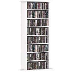 Estantería para CDs y DVDs estrecha con 8 compartimentos y estantes ajustables 58x24x126,3 cm blanco