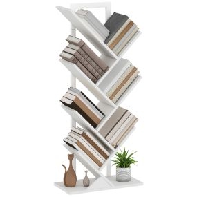 Librería en forma de árbol de 7 niveles de acero blanca 50x24x109 cm para libros, CD y DVD