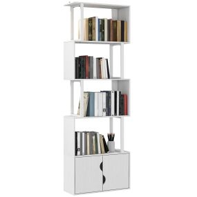 Librería de 5 niveles en forma de S con 5 estantes y 2 puertas 60x23,8x179,2 cm blanco