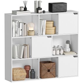 Estantería de 9 cubos con 3 puertas y 6 compartimentos abiertos, 106x24x95 cm, blanco