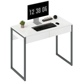 Escritorio con 2 cajones 100x50x75 cm marco de acero blanco brillo para casa y oficina
