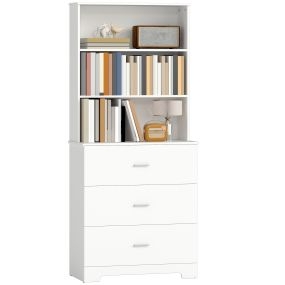 Estantería para libros de 6 niveles con 3 cajones y 3 estantes abiertos, 79x39,5x182,2 cm, blanco